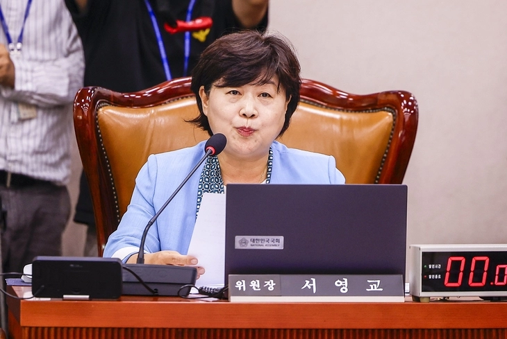 서영교 신임 법제사법위원장이 2일 서울 여의도 국회에서 열린 국회 법제사법위원회 전체회의에서 발언하고 있다. 뉴시스