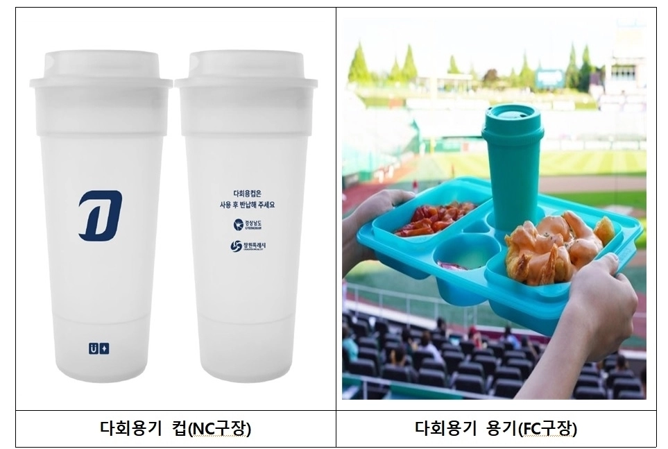 창원NC파크와 창원축구센터에서 사용될 다회용기. 2026.7.8. 경남도 제공