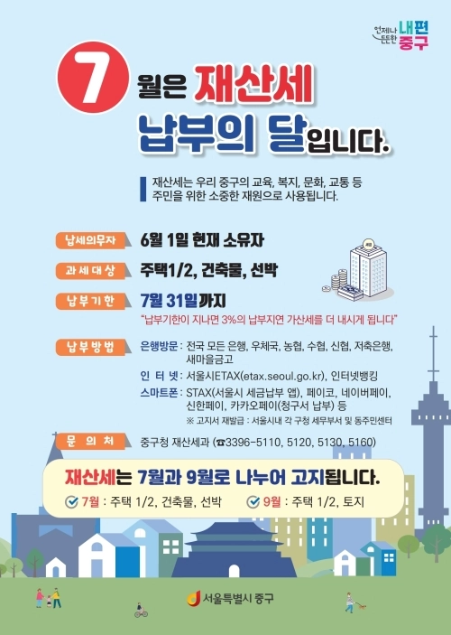 서울 중구 재산세 납부 안내문. 중구 제공