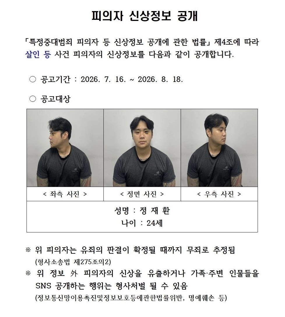 피의자 신상정보. 경북경찰청 제공
