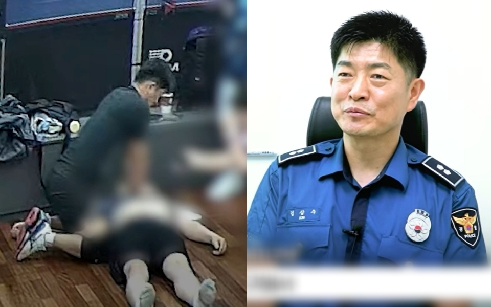 경기 분당경찰서 금곡지구대 소속 김삼수 경감이 심정지가 온 환자에게 심폐소생술을 하고 있는 모습. 유튜브 채널 ‘대한민국 경찰청’ 영상 캡처