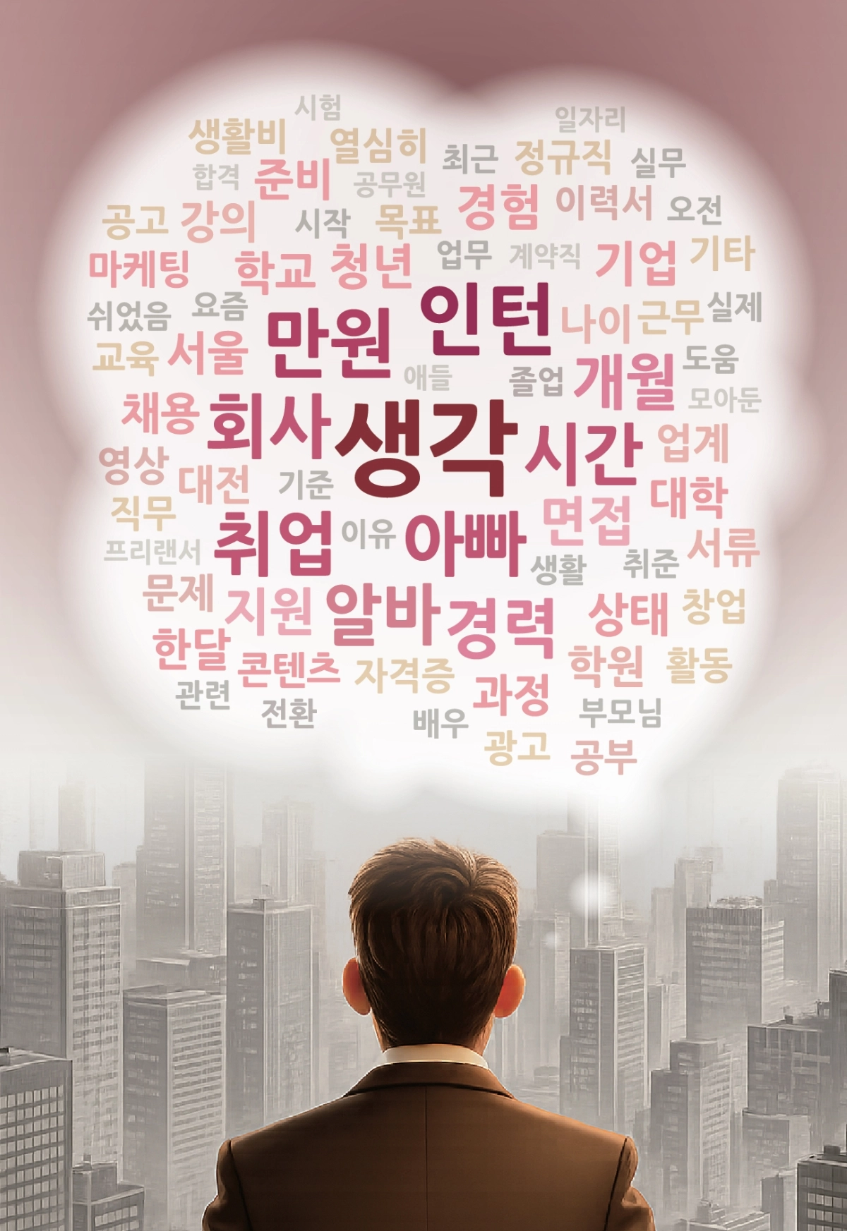 서울신문이 심층 인터뷰한 청년 20명의 답변에서 자주 등장한 단어를 분석하니 인턴(55번), 회사(42번), 취업(41번) 등 구직과 관련된 언급이 가장 많았지만, 시간(39번), 나이(16번) 등 단어도 자주 등장했다.