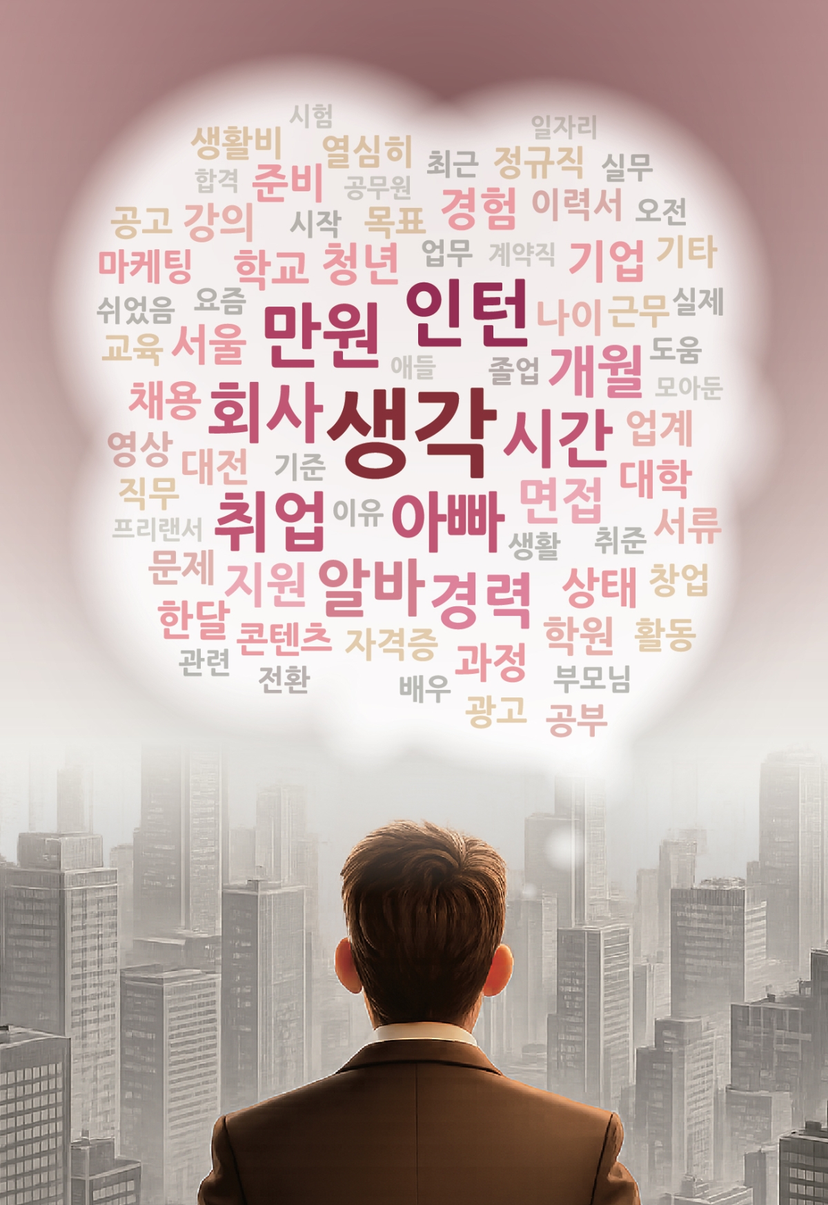 서울신문이 심층 인터뷰한 청년 20명의 답변에서 자주 등장한 단어를 분석하니 인턴(55번), 회사(42번), 취업(41번) 등 구직과 관련된 언급이 가장 많았지만, 시간(39번), 나이(16번) 등 단어도 자주 등장했다. 그래픽 조숙빈 기자