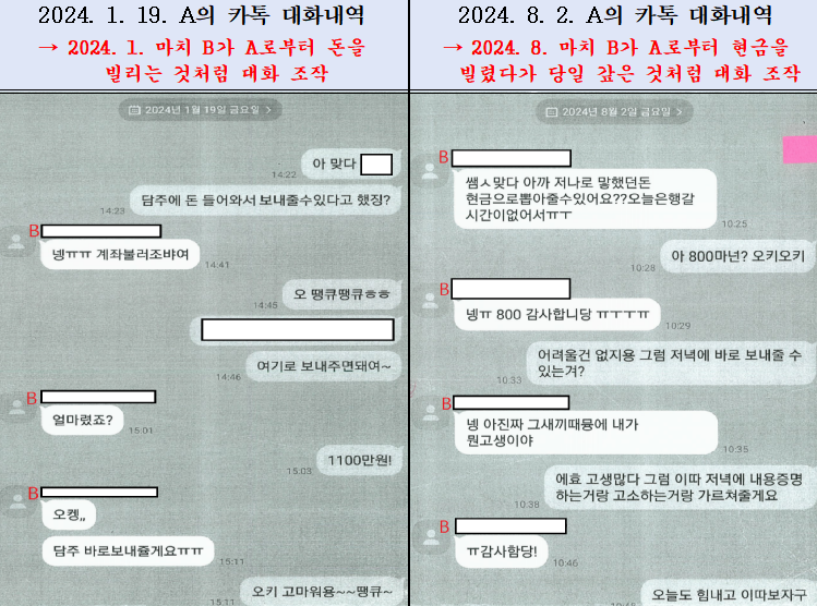 인공지능(AI)으로 조작한 카카오톡 대화 내역. 대구지검 제공