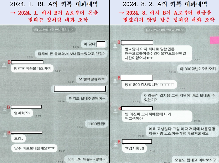 인공지능(AI)으로 조작한 카카오톡 대화 내역. 대구지검 제공