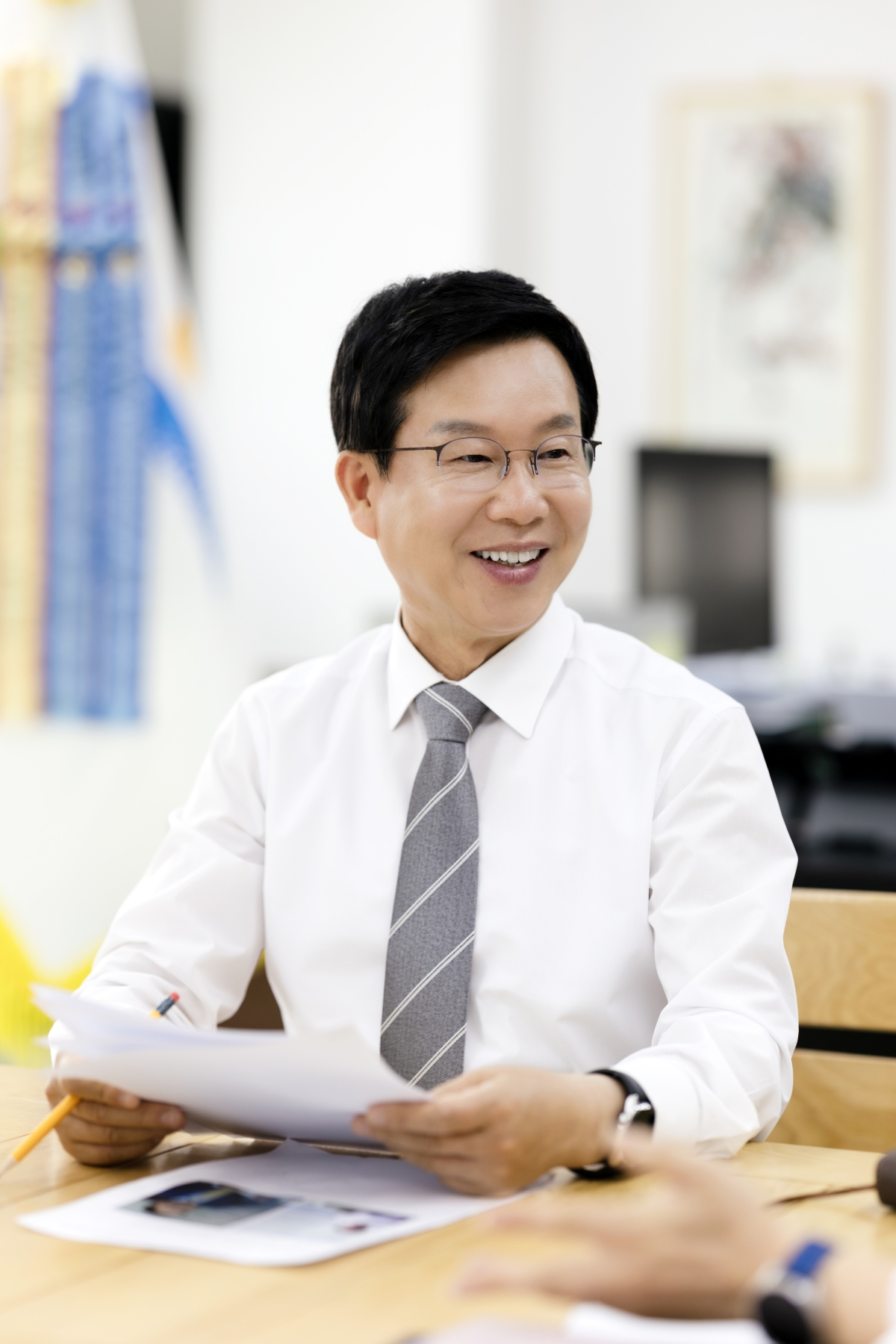박병규 전남광주통합특별시 광산구청장이 16일 서울신문과의 인터뷰에서 반도체 산업을 매개로 한 ‘연결도시’라는 구정 운영 방향을 설명하고 있다. 전남광주 광산구 제공