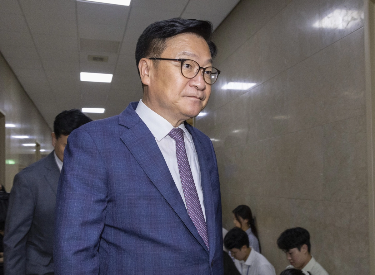 국민의힘 정점식 원내대표가 16일 국회에서 더불어민주당 원내지도부와 회담을 마친 뒤 이동하고 있다. 연합뉴스