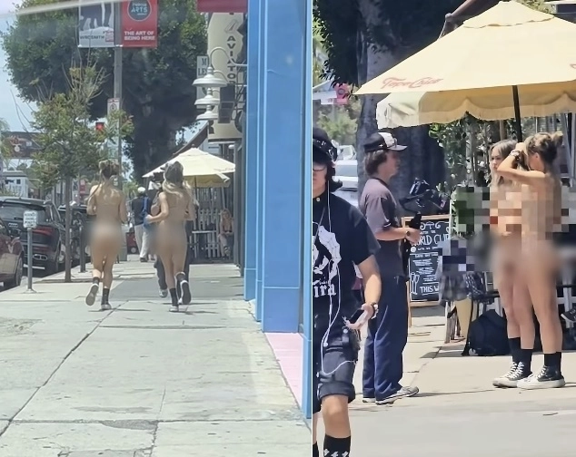 미국 로스앤젤레스(LA) 도심에서 두 여성이 아무것도 입지 않은 채 거리를 달리는 것처럼 보이는 영상이 온라인에서 확산하며 논란을 불러일으켰다. 인스타그램(@influencersinthewild @daria_y_maria) 영상 캡처