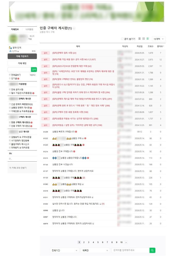 ‘상품권 매매’로 속여 연 이율 1만% 불법 대부업…경찰, ‘상품권 사채’ 카페 운영자 구속