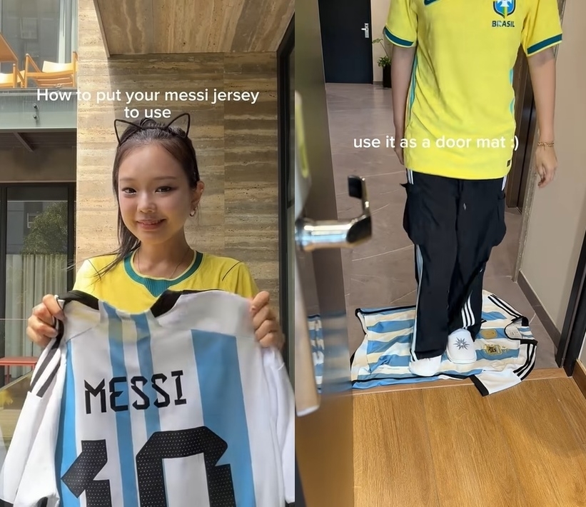 유튜버 ‘이노냥’이 2026 국제축구연맹(FIFA) 북중미 월드컵 결승전 이후 리오넬 메시의 아르헨티나 대표팀 유니폼을 발로 밟고 걸레로 사용하는 등의 내용을 담은 영상을 올려 전세계 축구팬들의 비판을 받고 있다. 자료 : 유튜브 채널 ‘이노냥’