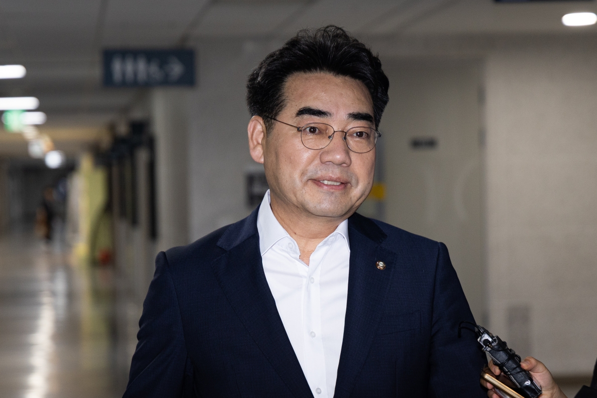 국민의힘 소장파 모임인 대안과미래 간사 이성권 의원이 22일 국회의원회관에서 열린 조찬모임에 참석하고 있다. 뉴스1