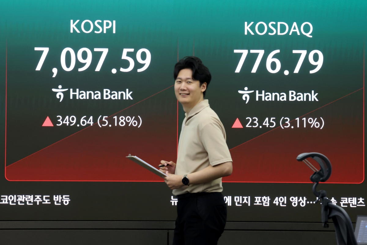 7000선 회복한 코스피, 장초반 5%대 급등