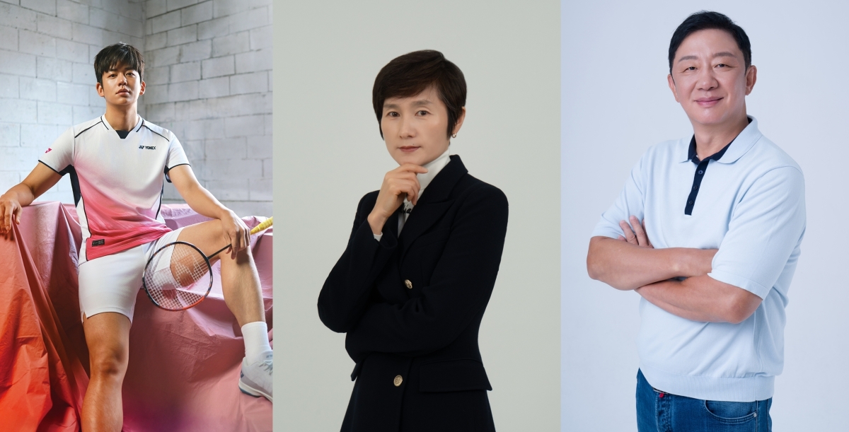 이용대, 현정화, 허재(왼쪽부터) 등 국가대표 출신 스타플레이어들의 IP를 활용한 하이엔드 굿즈 시장이 열린다.                               (주)국대 제공