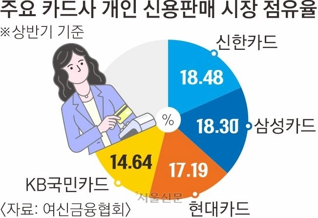주요 카드사 개인 신용판매 시장 점유율