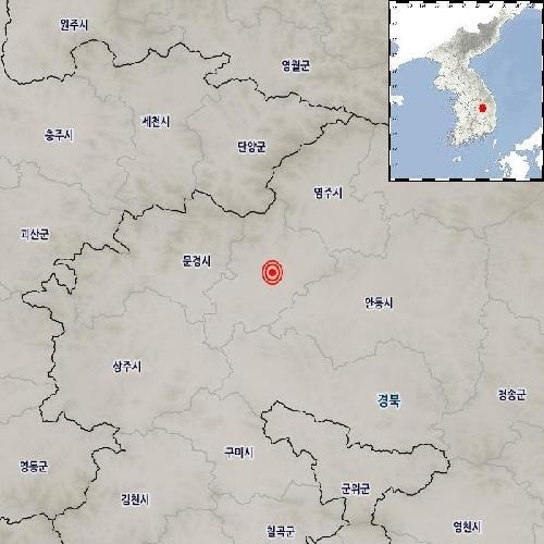 23일 오전 경북 예천서 발생한 진앙 위치. 기상청 제공