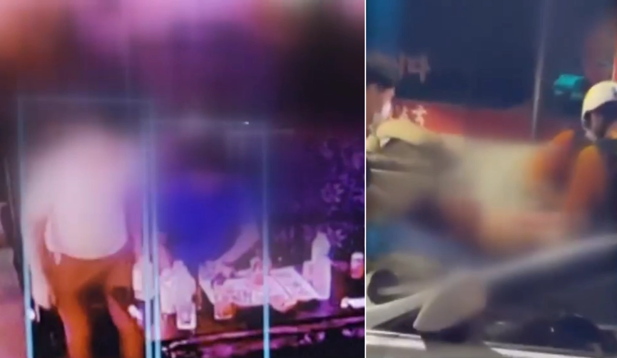 지난 22일 오후 9시 54분쯤 대전 중구 한 주점 화장실에서 30대 남성을 흉기로 수차례 찌르고 도주한 50대 남성 A씨가 범행 약 1시간 만에 경찰에 붙잡혔다. 사진은 피해자가 화장실에 가자 바로 일어서 따라 나가는 A씨(왼쪽 사진에서 왼쪽)가 찍힌 폐쇄회로(CC)TV 화면과 의식을 잃은 피해자가 119구급대에 의해 구급차에 실리는 모습(오른쪽). KBS 보도화면 캡처