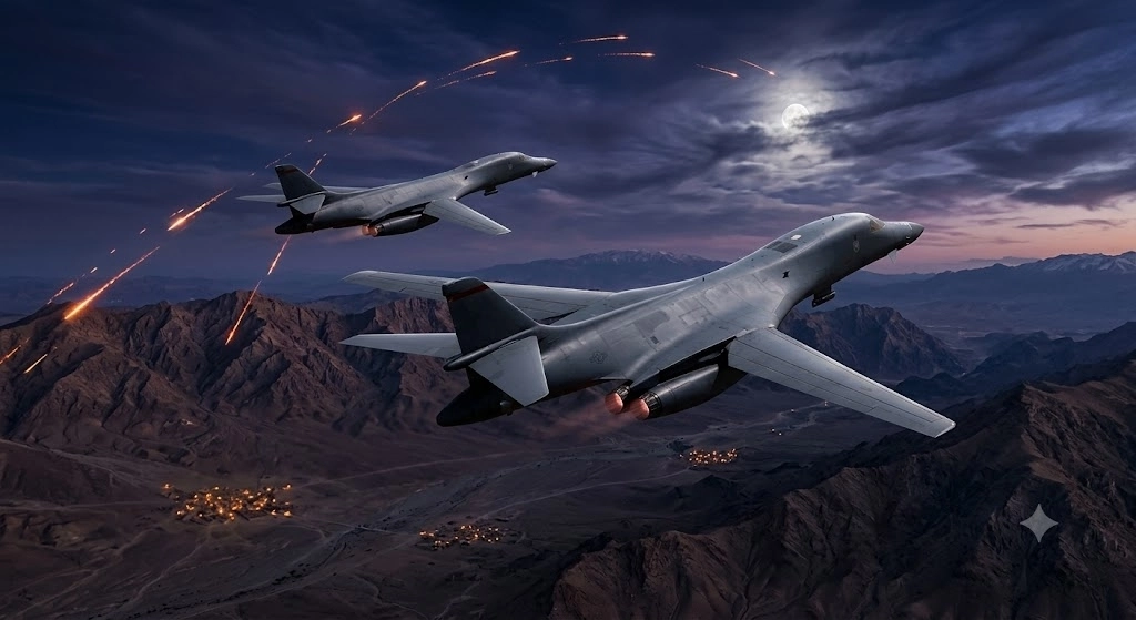 이란 영공에 뜬 ‘죽음의 백조’  B-1B 랜서를 상상한 AI 응용 이미지. 2026. 7. 23. 서울신문