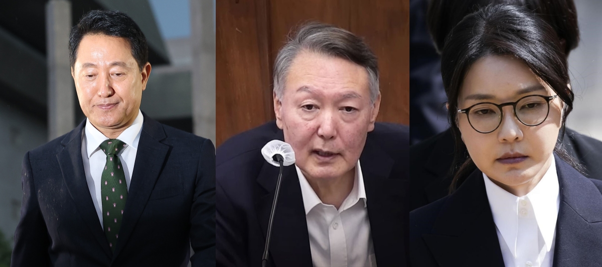 오세훈(왼쪽부터) 서울시장, 윤석열 전 대통령, 김건희 여사. 서울신문DB
