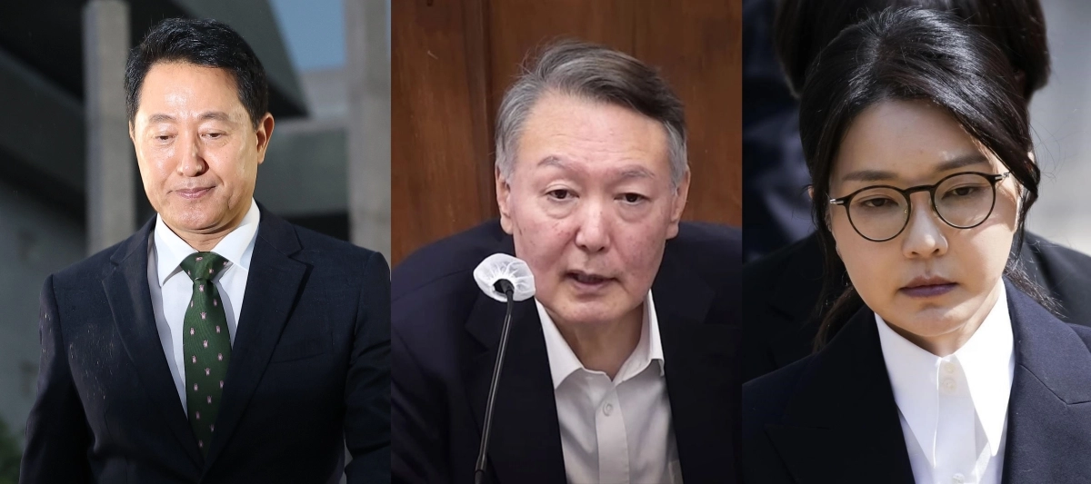 오세훈(왼쪽부터) 서울시장, 윤석열 전 대통령, 김건희 여사. 서울신문DB