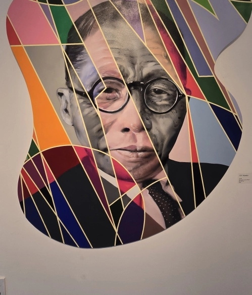 특별기획전 ‘다른 빛, 같은 새벽’에 전시된 유승백 작가의 ‘김구’ 스프레이 페인팅 작품. 노원구 제공