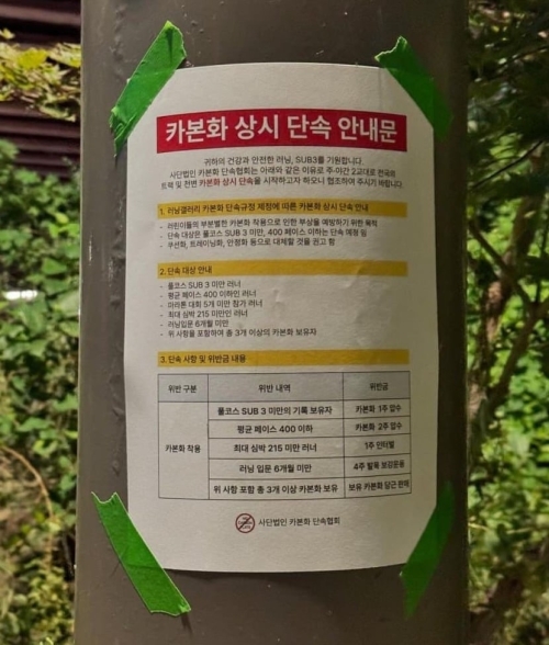 국내에서는 전문 선수들을 위해 제작된 카본화가 보편화하면서 실력에 맞지 않는 카본화 사용을 꼬집는 ‘카본화 단속반’이라는 온라인 놀이문화가 퍼지기도 했다. 온라인 커뮤니티 캡처