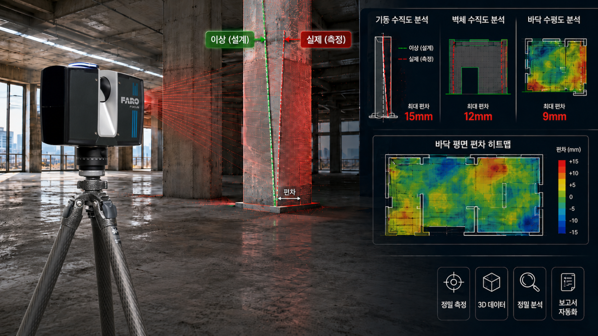 브이피케이(VPK)가 FARO 3D 레이저 스캐너를 이용해 측정하고 있는 이미지.