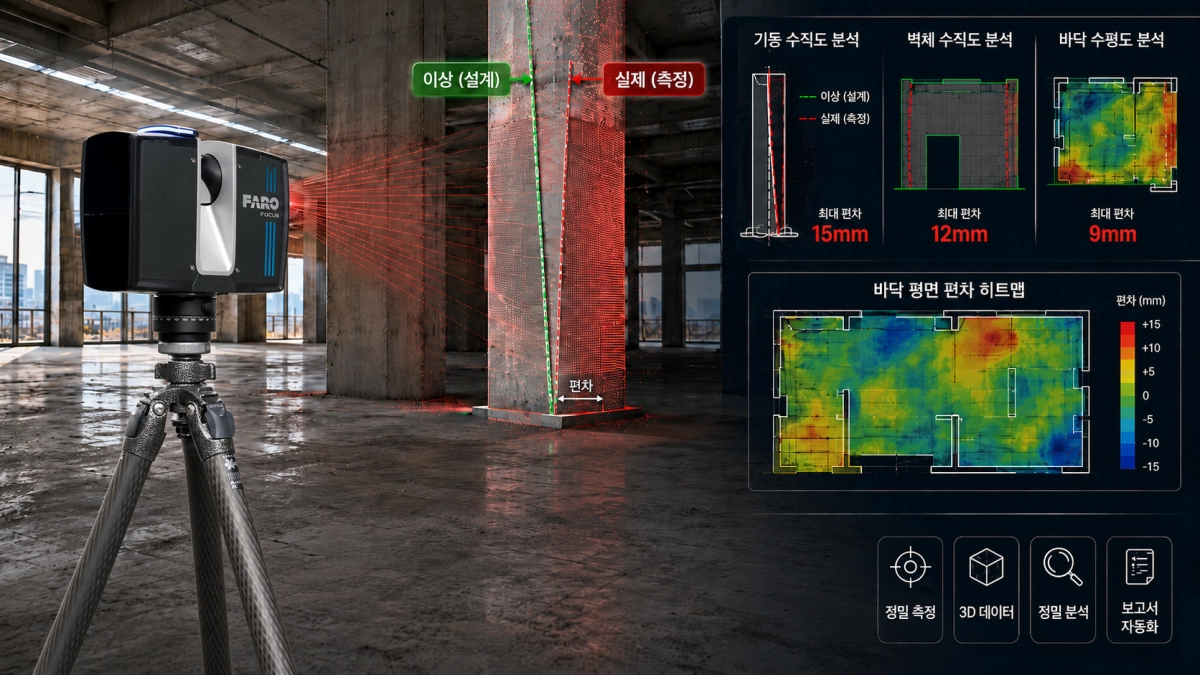 브이피케이(VPK)가 FARO 3D 레이저 스캐너를 이용해 측정하고 있는 이미지.
