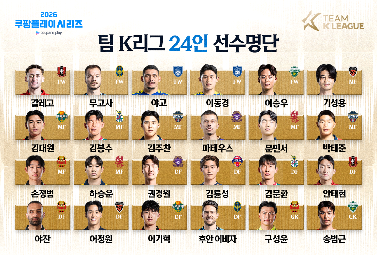 2026 쿠팡플레이 시리즈 팀 K리그 24인 선수 명단. 한국프로축구연맹 제공