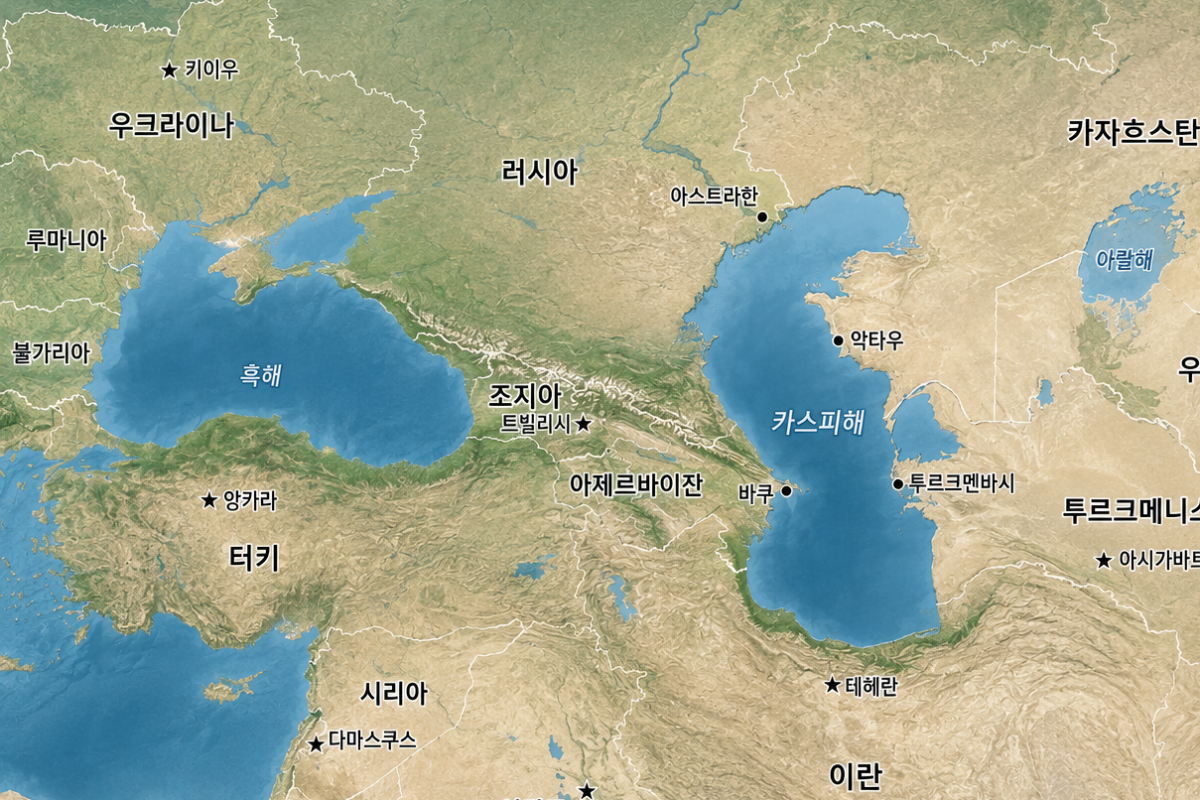 카스피해와 주변 인접국.
