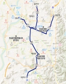 광주권역 제2차 간선급행버스체계(BRT) 종합계획도. 전남광주통합특별시 제공