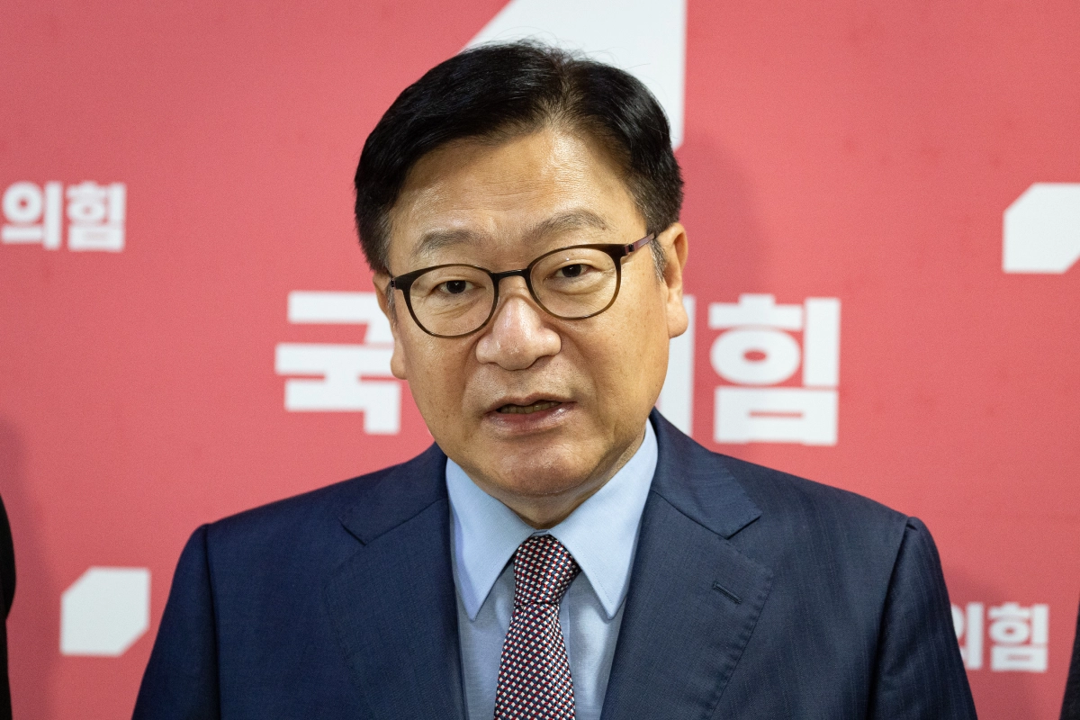 정점식 국민의힘 원내대표가 31일 서울 여의도 국회에서 현안 관련 브리핑을 하고 있다. 뉴스1