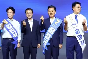 與 당대표 첫 경선…충남·충북 김민석, 대전·세종 정청래 승리