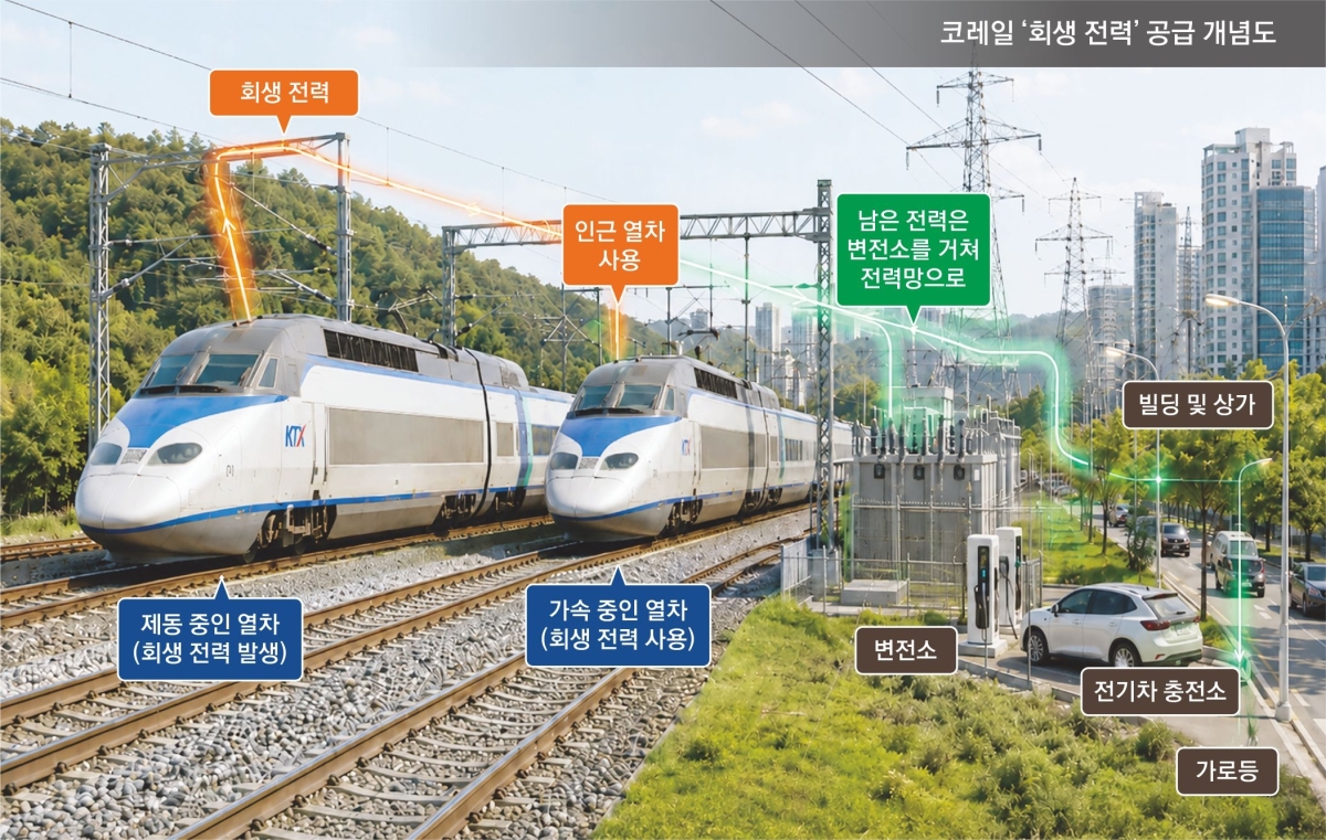운행 중인 KTX에서 생산하는 ‘회생 전력’은 주변을 운행하는 열차에 공급하거나 전차선을 통해 외부로 보내진다. 코레일은 회생 전력을 에너지로 인정해 국가 에너지 정책과 탄소중립 이행에 적극 활용해야 한다고 주장한다. 코레일 제공