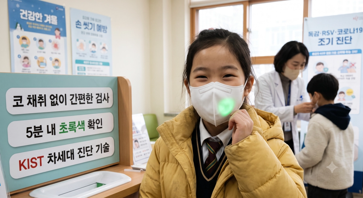코로나19나 독감 감염 여부를 확인할 때 주로 사용하는 비인두 채취 대신 착용한 마스크에 스프레이처럼 뿌리는 것만으로도 바이러스 감염 여부를 간단하게 검사할 수 있는 기술을 개발했다.  제미나이 생성 이미지