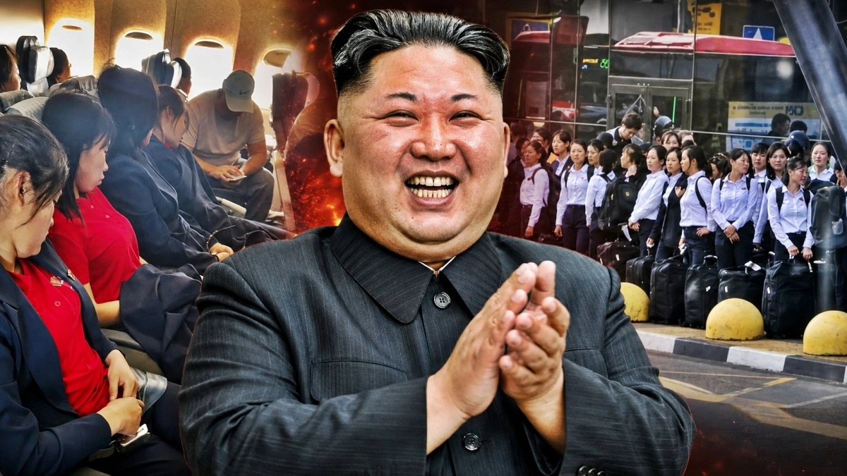 9일(현지시간) 우크라이나 소식통들에 따르면 최근 러시아 기업을 상대로 40명 단위의 북한 여성 작업조를 공급하겠다는 인력 알선이 이뤄지고 있다. 사진은 러시아행 여객기 및 러시아 현지에서 포착된 것으로 알려진 북한 여성 노동자들과 김정은 북한 국무위원장을 합성한 것. 2026.8.9 서울신문