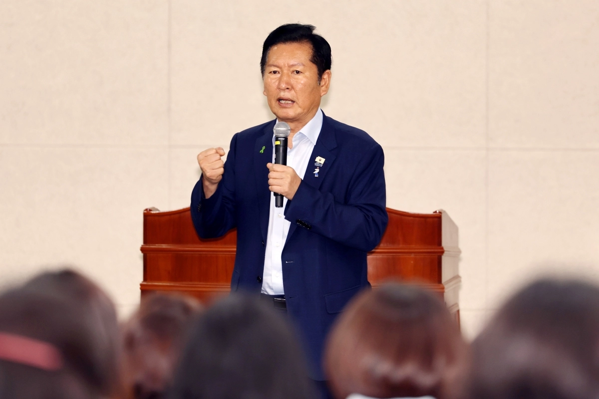광주교대서 강연하는 정청래 후보
