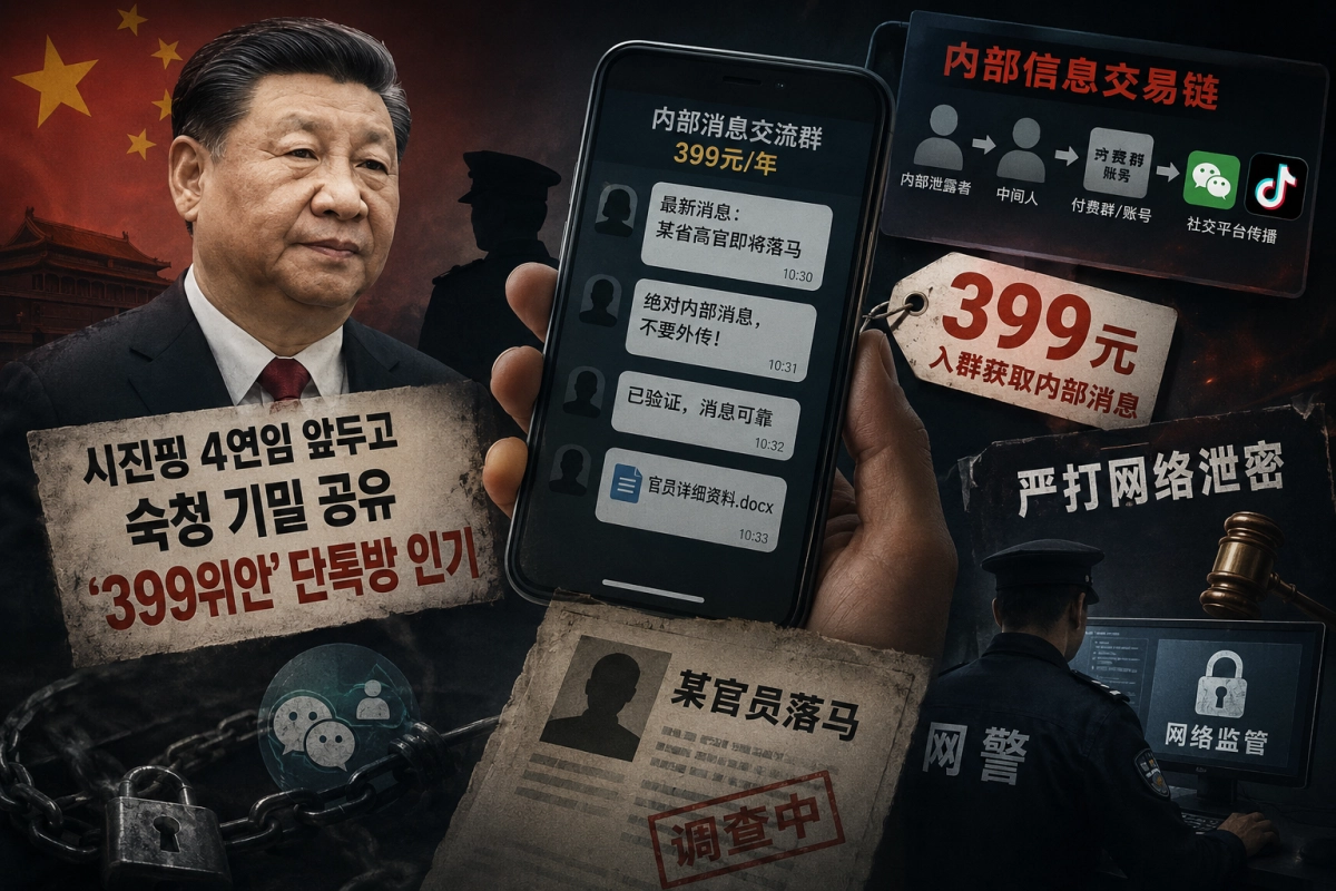 중국의 인터넷 단체 대화방을 통한 인사 정보 공유를 인공지능으로 생성한 이미지