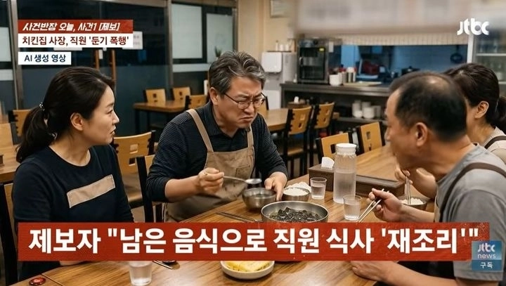 직원 식사에 불만을 제기했다는 이유로 직원을 향해 망치를 던진 치킨집 사장이 징역형 집행유예를 선고받았다. JTBC ‘사건반장’ 캡처