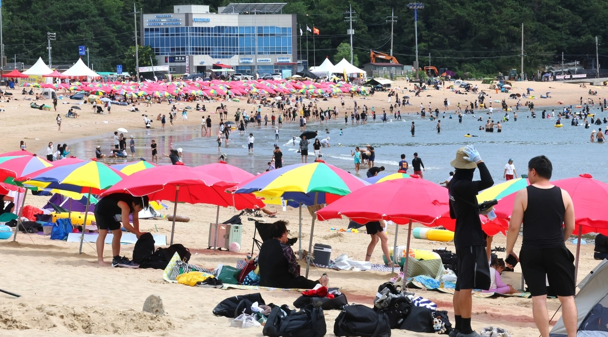 막바지 피서객들로 붐비는 해수욕장