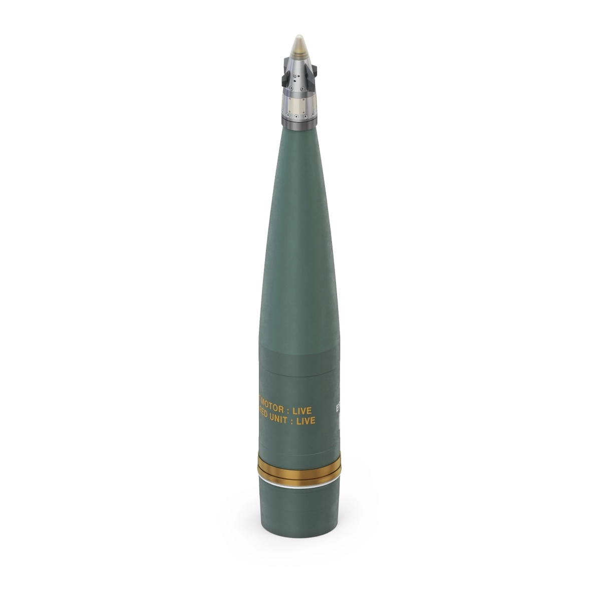 탄도수정신관이 적용된 155mm 탄약 모델링 이미지. 한화에어로스페이스 제공