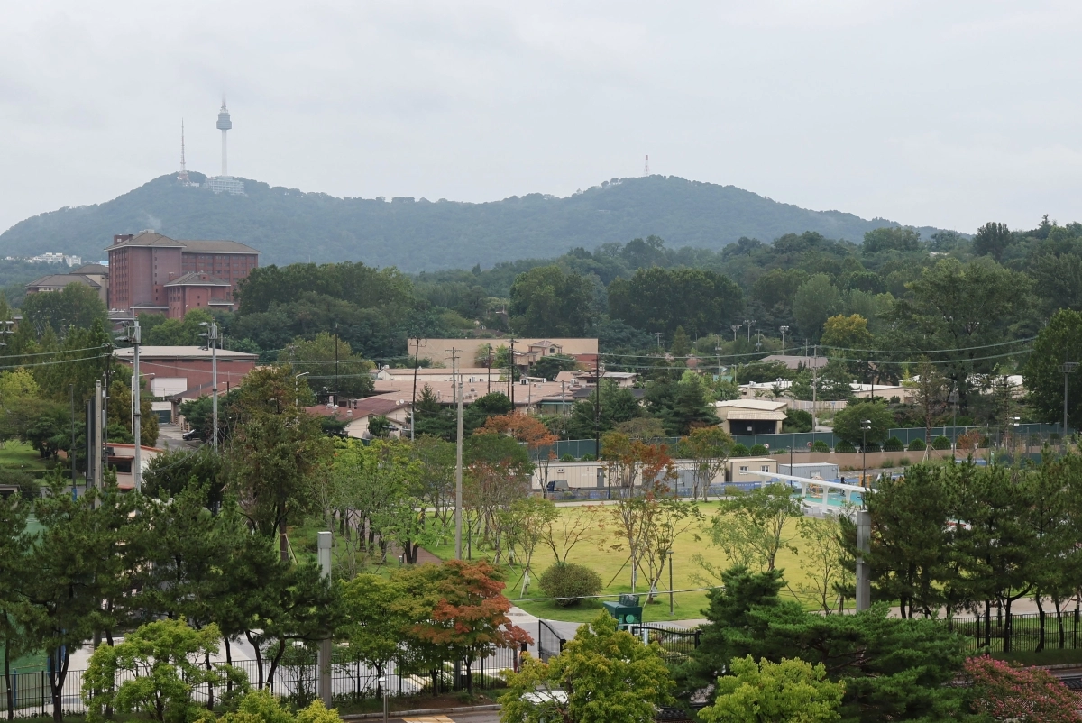 16일 서울 용산구 용산공원의 널따란 녹지 뒤편으로 남산과 남산서울타워가 솟아 있다. 김윤덕 국토교통부 장관이 지난 14일 “용산공원 전체를 (공급 후보지로) 고민하고 있다”고 밝힌 데 대해 서울시와 용산구가 즉각 반대 입장을 밝히면서 찬반 논란이 커지고 있다. 뉴스1