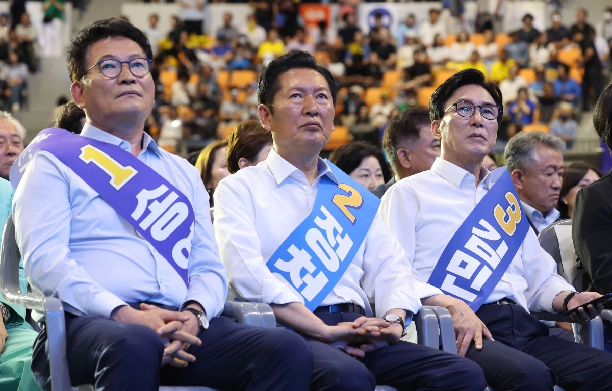 경기 합동연설회 나선 민주당 당 대표 후보 3인