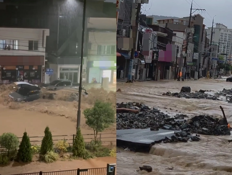 경남 거제시에 사는 한 네티즌이 올린 폭우 사진. 자료 : 스레드