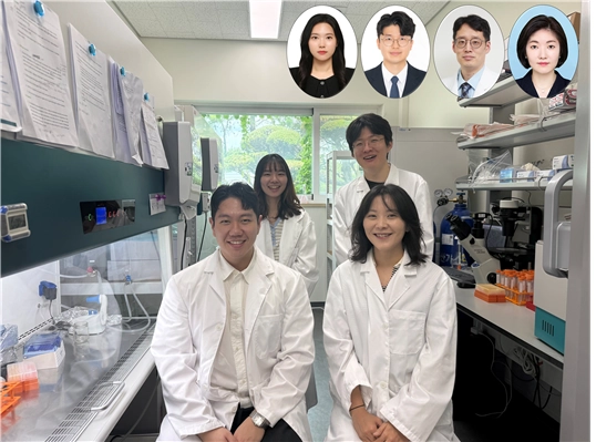 이번 연구에 참여한 연구진들. 위쪽 원 사진 왼쪽부터 이가은 성균관대 박사과정 연구원, 안중호 교수, 임재준 분당차병원 교수, 강윤정 차의과학대 교수. 아래 사진 앞줄 왼쪽부터 시계방향으로 류민수 카이스트 박사과정 연구원, 강나영 석사과정 연구원, 정진우 박사과정안 연구원, 안송이 교수  카이스트 제공