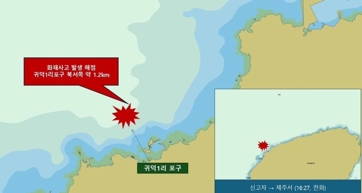 화재가 난 어선 위치도. 제주해양경찰서 제공