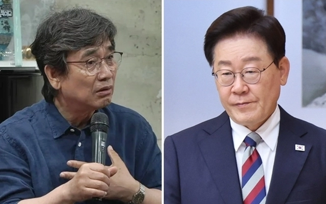 유튜브 ‘김어준의 다스뵈이다’ 400회 방송에 출연한 유시민(왼쪽) 작가. 오른쪽은 청년정책 전문가 간담회에 입장하고 있는 이재명 대통령이. 유튜브/연합뉴스 자료