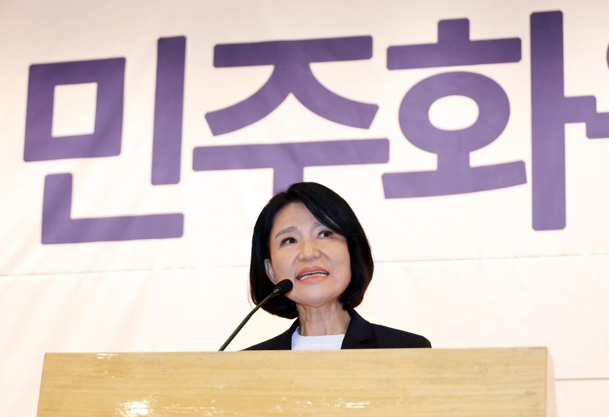 이진숙 국민의힘 의원이 13일 국회도서관 대강당에서 주최한 ‘5·18 민주화운동의 재조명 국회공개포럼’에서 인사말을 하고 있다. 2026.8.13 연합뉴스