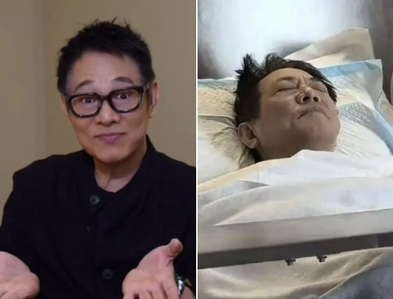 세계적인 액션 스타 리롄제(이연걸·63)가 지난 26일 자신의 소셜미디어(SNS)에 올린 최근 모습(왼쪽)과 지난해 8월 한 병원에 입원해 있는 모습(오른쪽). 리롄제 인스타그램·웨이보 캡처