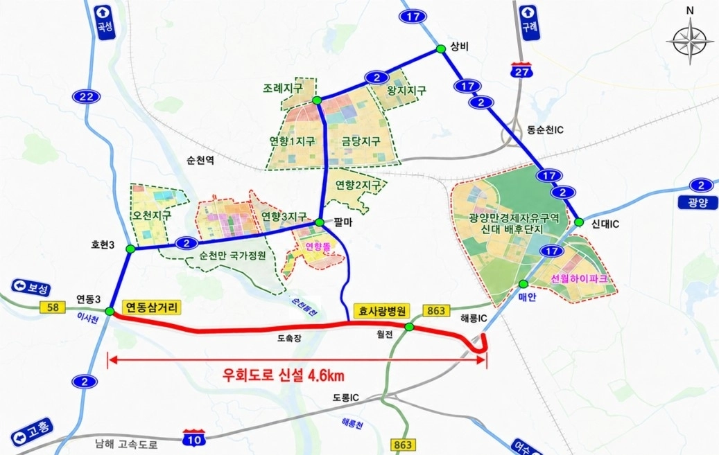 국도2호선 대체 후회도로 위치도