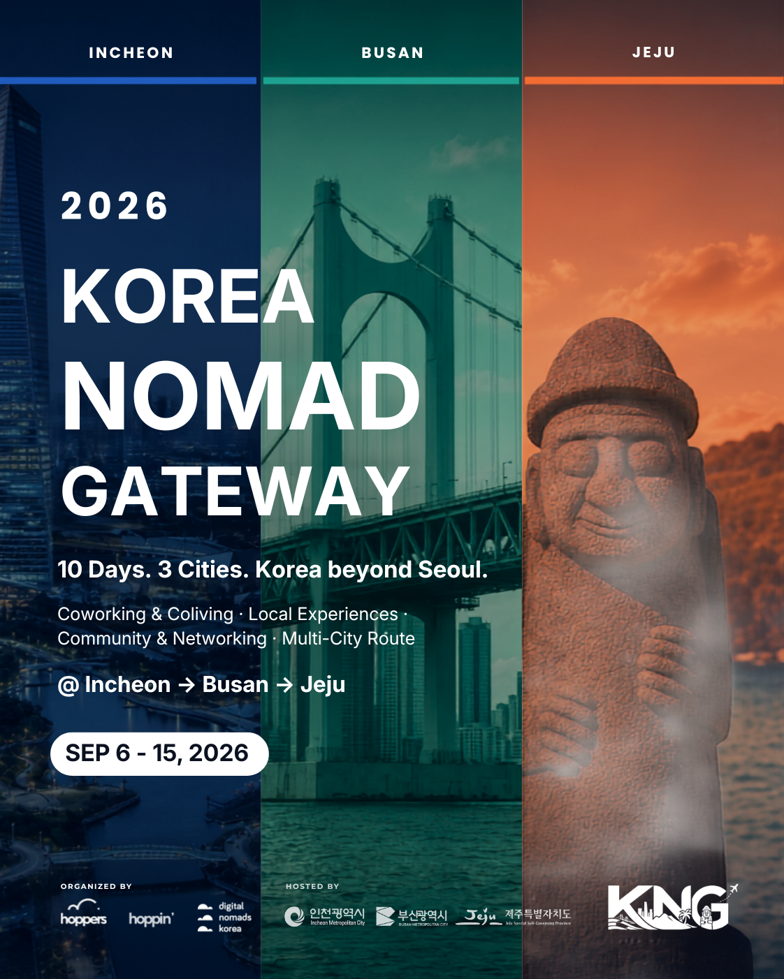 제주창조경제혁신센터는 인천·부산창조경제혁신센터와 함께 오는 9월 6일부터 15일까지 9박 10일간 해외 디지털노마드를 대상으로 ‘한국 노마드 관문(Korea Nomad Gateway)’(KNG)를 운영한다. 제주창조경제혁신센터 제공